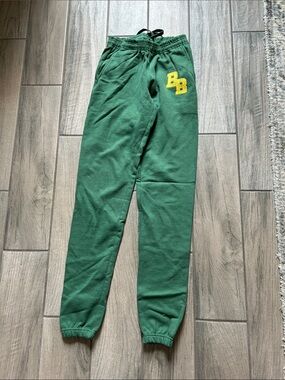 Green Jogger Sweatpants with Yellow 'BB' Patch